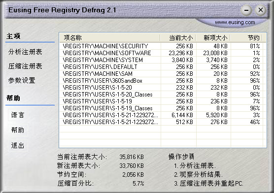 Eusing Free Registry Defrag