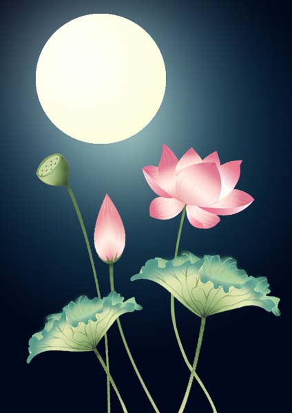 清新简约荷花插画背景设计psd素材