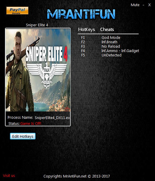 狙击精英4 v1.4.2六项修改器